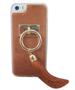 Selfieskal i mjukplast och päls till iPhone 5/5S/SE (Mörkbrun)