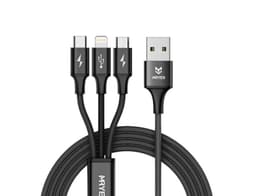 Mr Yes Tygbeklädd 3 i 1 kabel - Extra tålig, Lightning, MicroUSB, USB-C