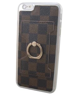 Selfieskal i mjukplast med kortfack till iPhone 6 Plus/6S Plus (Rutor brun)