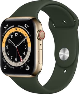 Apple Watch Series 6 44mm GPS+4G LTE (gullfarget stål/grønn sportsreim)