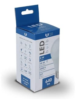 LED-lampa A60, 8W, E27, 230V - Kall vit