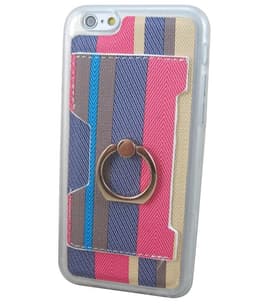 Selfieskal i mjukplast med kortfack till iPhone 6/6S (Rosa stripe)