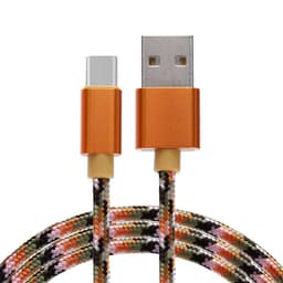 USB-C, 2 meter, Ziczac textilklädd, Gul