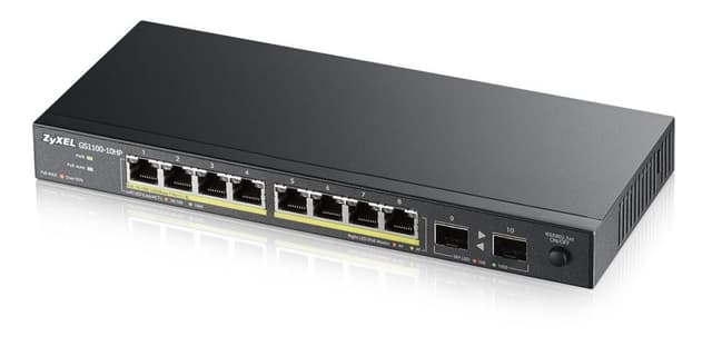 ZyXEL GS1100-10HP, 8-port GbE PoE+ Switch, 8xRJ45, 2xSFP