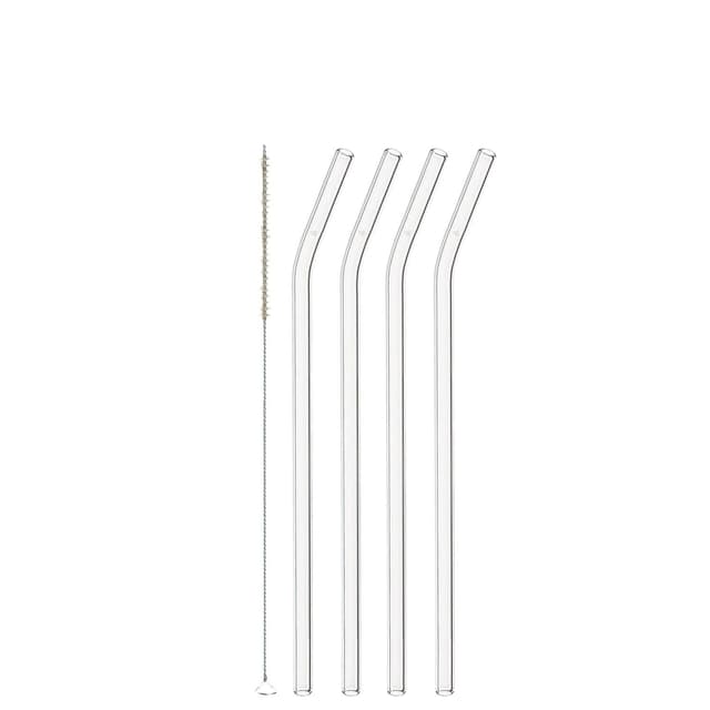 Sugrör Glas 23cm 4-pack kink + Borste