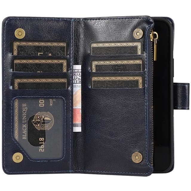 Kaksoiskäänto Zipper 9-kortti Apple iPhone 12 (6.1")  - sininen