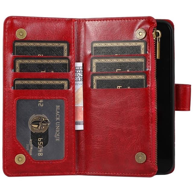 Kaksoiskäänto Zipper 9-kortti Apple iPhone 12 Pro (6.1")  - punainen