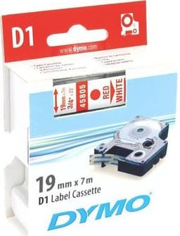 DYMO D1 merkkausteippi, 19mm, valkoinen/punainen teksti, 7m - 40805