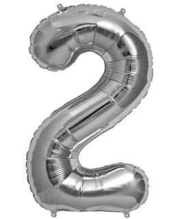 Sifferballong Siffran 2, Silver Metallic, 100cm hög