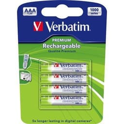 Verbatim laddningsbar batterier,AAA(LR03), 4-pack, Ni-MH, 1000mAh, 1,2