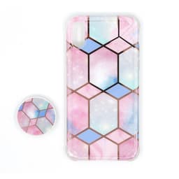 Støtsikkert mobildeksel med holder, til iPhone X / XS- rosa / blå