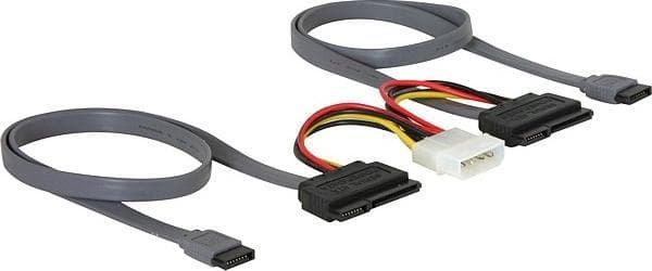 DeLOCK SATA-kabel för 2xSATA-hårddiskar + Molex 4-pin ström, 50 cm (84239)