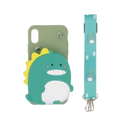 3D mobil deksel med innebygd lommebok for iPhone XS - Dinosaur, grønn