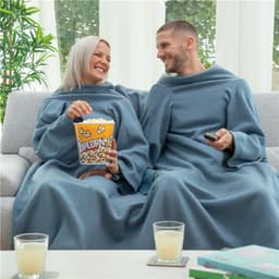 InnovaGoods dubbelfilt för par med ärmar & fickor, blå