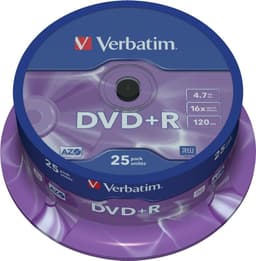 Verbatim DVD+R, 16x, 4,7 GB/120 min, 25-pack spindel, AZO (43500)