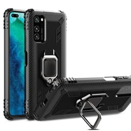 Shockproof Carbon Fiber kuori rengaspidikkeellä Huawei Honor V30 Pro, Musta