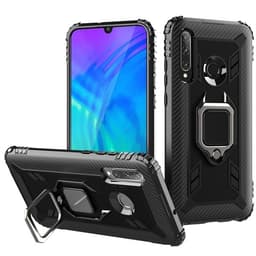 Shockproof Carbon Fiber kuori rengaspidikkeellä Huawei Honor 20 Lite, Musta