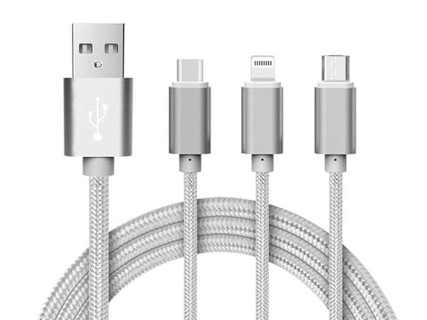 3 i 1 Laddkabel (USB Micro, USB Type-C & Lightning)