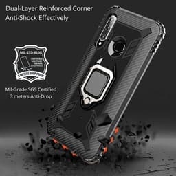 Shockproof Carbon Fiber kuori rengaspidikkeellä Huawei Honor 10i / 20i, Musta