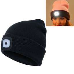 Lämmin Talvipipo 4 LED lampulla - Musta