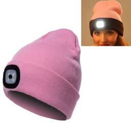 Lämmin Talvipipo 4 LED lampulla - Pinkki