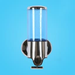Sæbedispenser i rustfrit stål og blå transparent plast - 500 ml