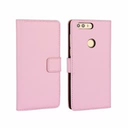SKALO Huawei Honor 8 Flip Cover m. Pung i Ægte Læder - Pink