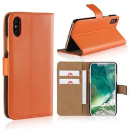 SKALO iPhone X/XS Plånboksfodral Äkta Skinn - Orange