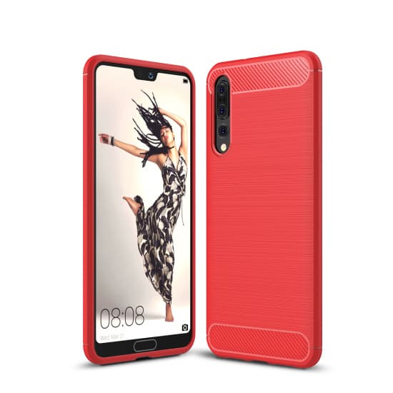 SKALO Huawei P20 Pro Armor Carbon Stødsikker TPU-cover - Rød