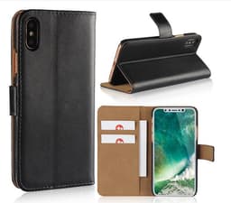 SKALO iPhone X/XS Lompakkokotelo Aitoa nahkaa - Musta