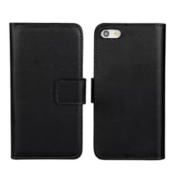 SKALO iPhone 5/5S/SE(1:a gen) Plånboksfodral Äkta Skinn - Svart