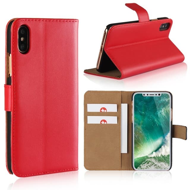 SKALO iPhone XS Max Plånboksfodral Äkta Skinn - Röd