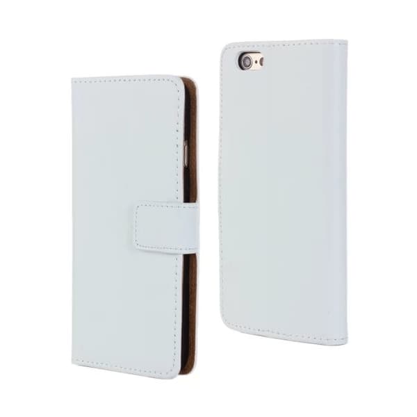 SKALO iPhone 6/6S Flip Cover m. Pung i Ægte Læder - Hvid