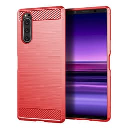 SKALO Sony Xperia 5 Armor Carbon Iskunkestävä TPU suojakuori - Punainen