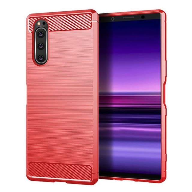 SKALO Sony Xperia 5 Armor Carbon Stöttåligt TPU-skal - Röd