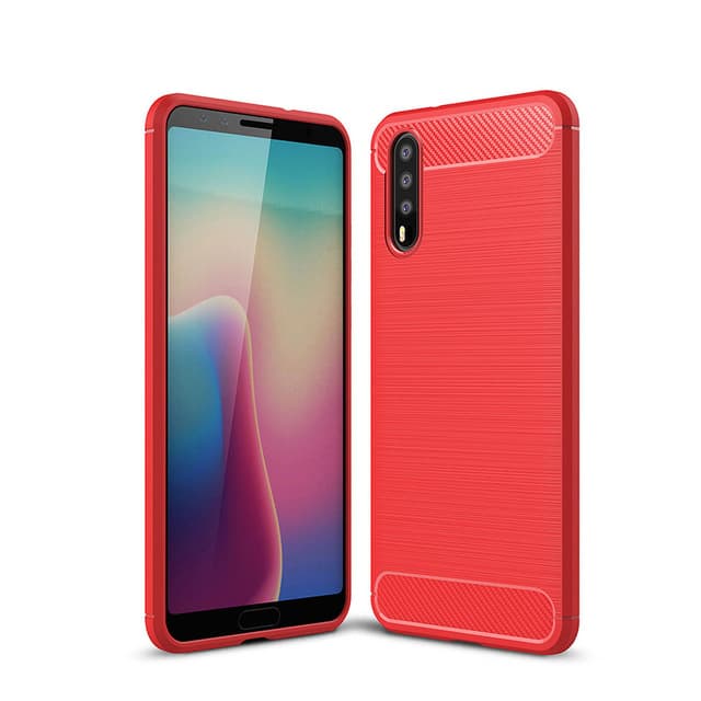 SKALO Huawei P20 Armor Carbon Iskunkestävä TPU suojakuori - Punainen