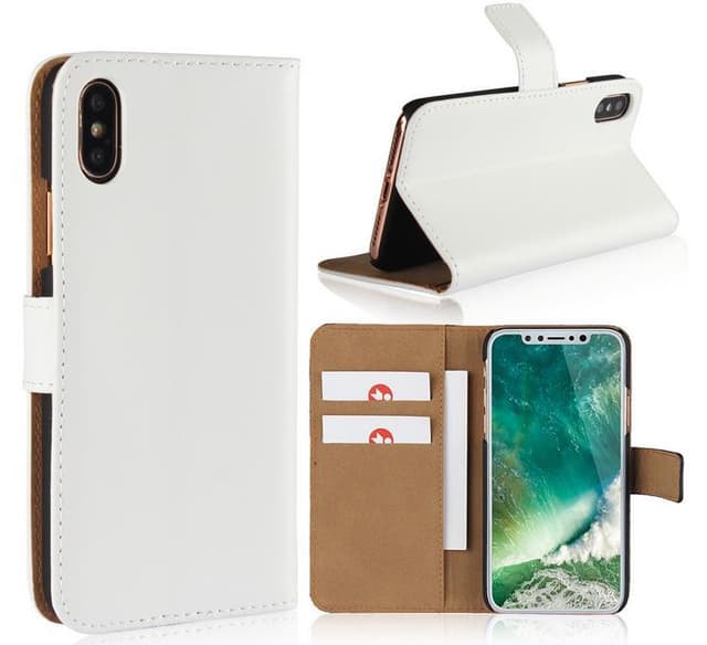 SKALO iPhone X/XS Flip Cover m. Pung i Ægte Læder - Hvid