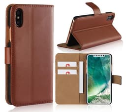 SKALO iPhone X/XS Flip Cover m. Pung i Ægte Læder - Brun