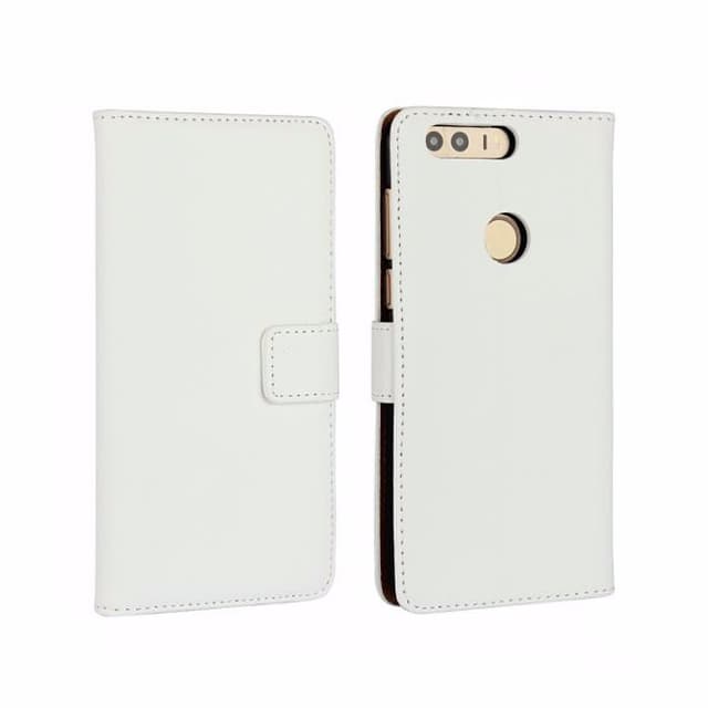 SKALO Huawei Honor 8 Flip Cover m. Pung i Ægte Læder - Hvid