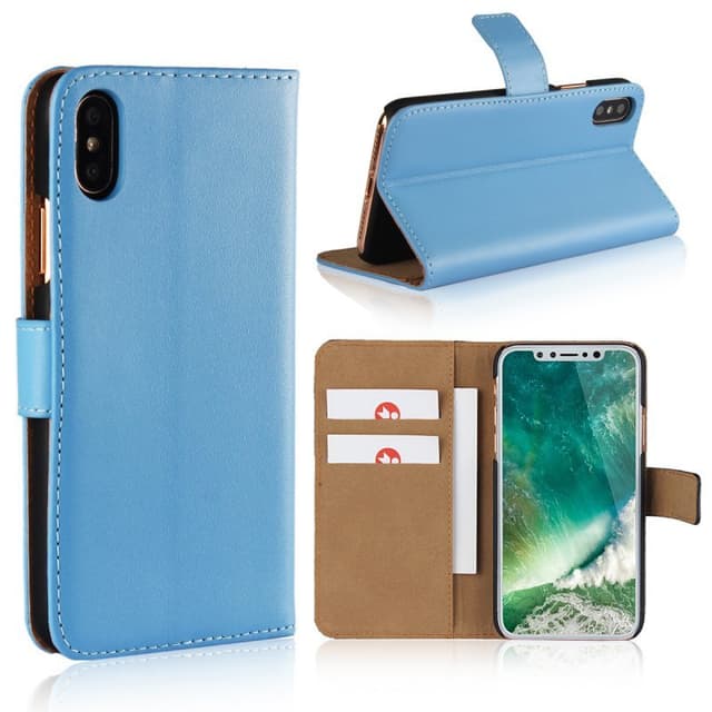 SKALO iPhone XS Max Plånboksfodral Äkta Skinn - Blå