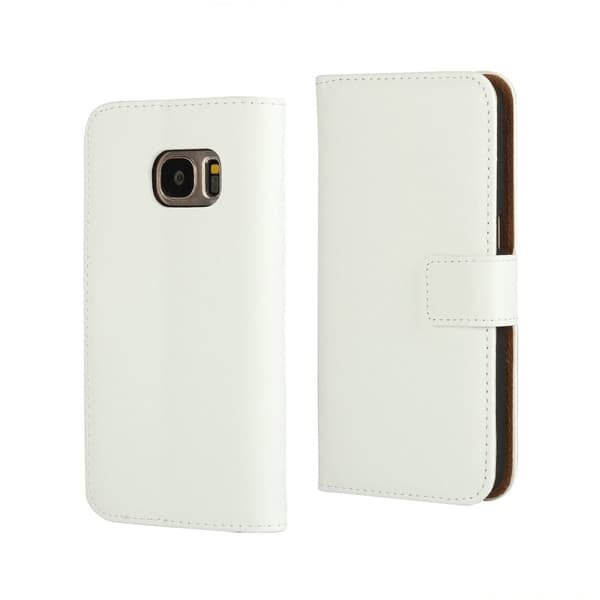 SKALO Samsung S7 Flip Cover m. Pung i Ægte Læder - Hvid