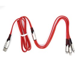 3-i-1 multilader 1,2 m for USB-C, mikro-USB og lightning - rød
