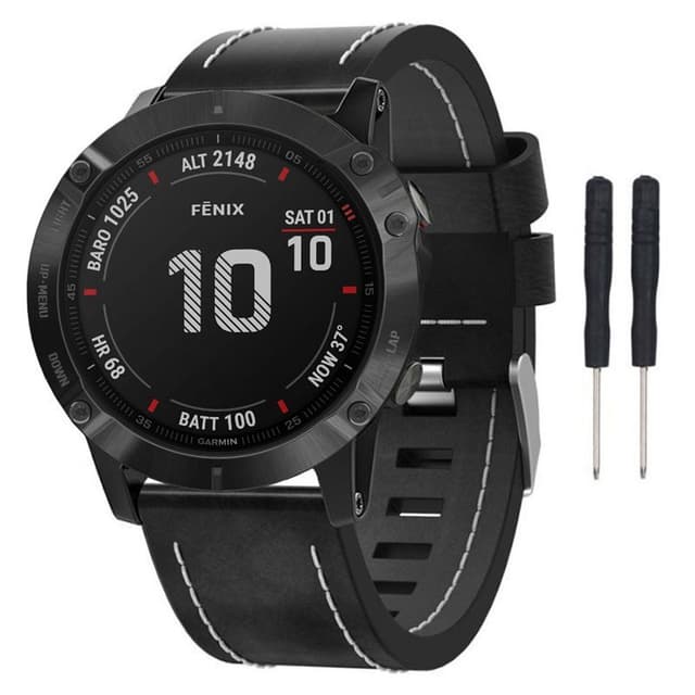 Läder Armband Garmin Fenix 6X / 6X Pro - Svart