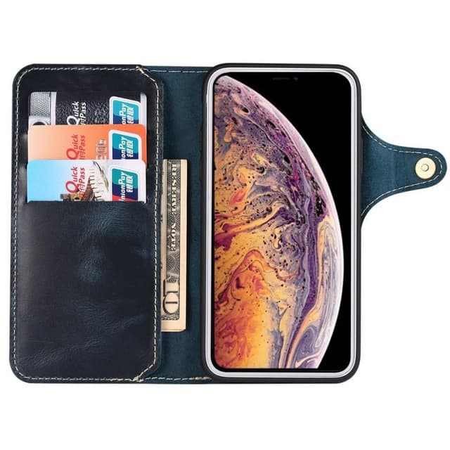 Mobilplånbok 3-kort äkta läder Apple iPhone XS Max (6.5")  - Blå