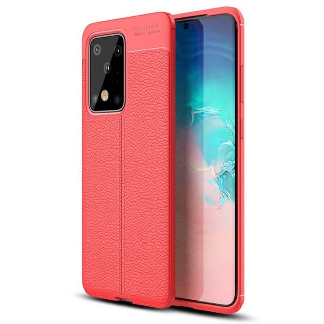 Läder mönstrat TPU skal Samsung Galaxy S20 Ultra (SM-G988F)  - Röd