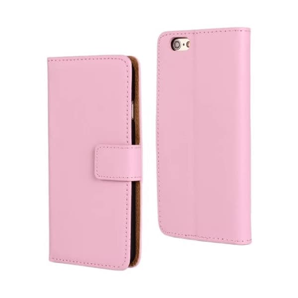SKALO iPhone 6/6S Flip Cover m. Pung i Ægte Læder - Lyserød