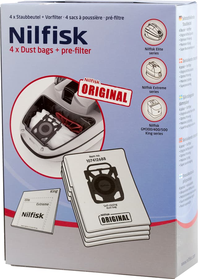 Nilfisk støvsugerposer 107412688 til Elite, Extreme, King series(4-pk)