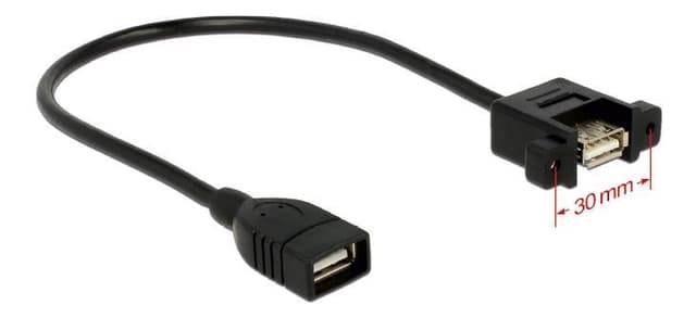 DeLOCK USB 2.0-kabel för panelmontage, 2xUSB typ A hona, 0,25m