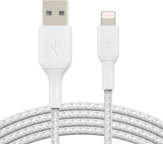 Belkin BOOST CHARGE Lightning- till USB-A flätad kabel 3m (vit)