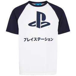 T-skjorte PlayStation japansk logo hvit/blå (S)